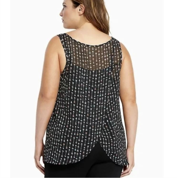 Torrid Arrow Print Tulip Back Sheer Cami Tank Black Multicolor Size 00 - Picture 3 of 13